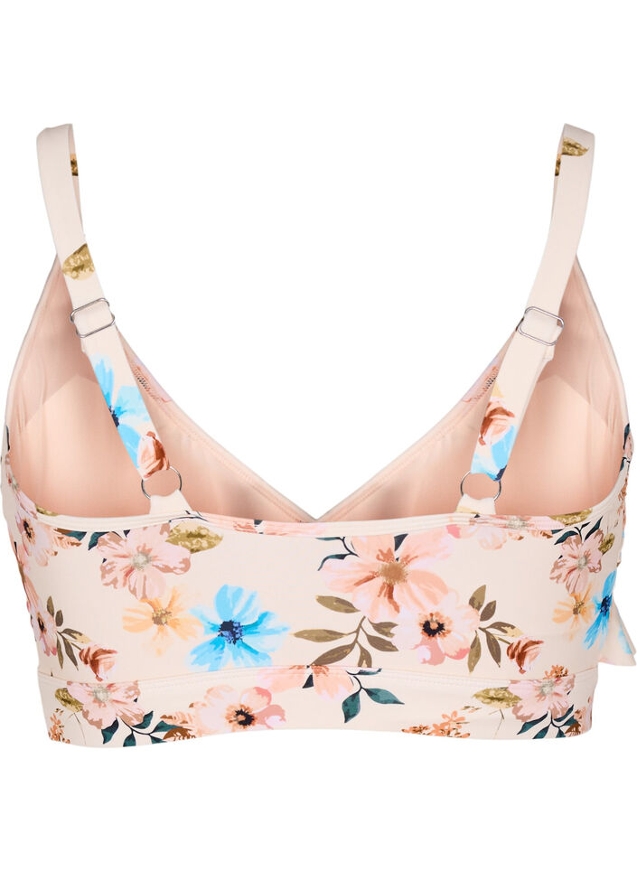Floral bikini top with ruffle details, Beige, Packshot image number 1