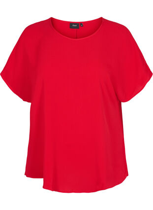 Blouse with short sleeves and a round neckline, Tango Red, Packshot image number 0
