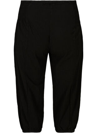 Loose 3/4-length trousers with smock detail, Black, Packshot image number 1
