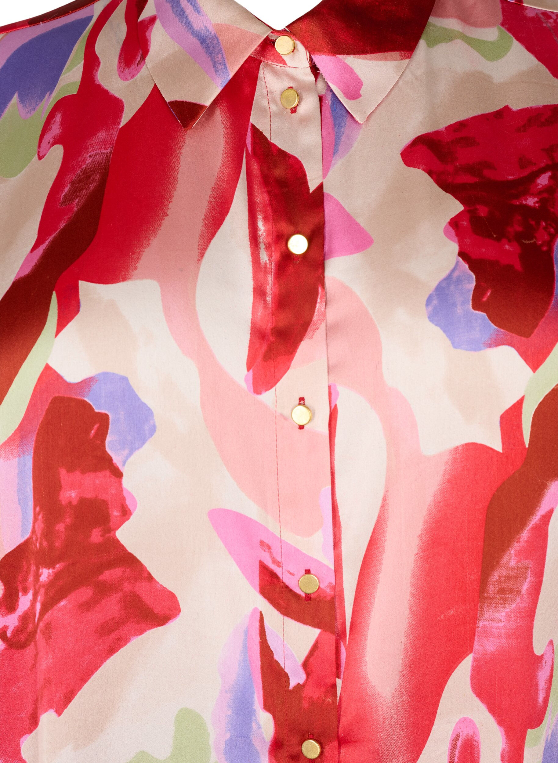 Zizzifashion Long satin shirt with print, Geranium Graphic AOP, Packshot image number 2