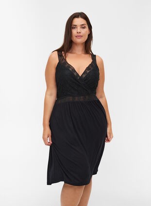 Lacy v-neck nightgown, Black, Model image number 0