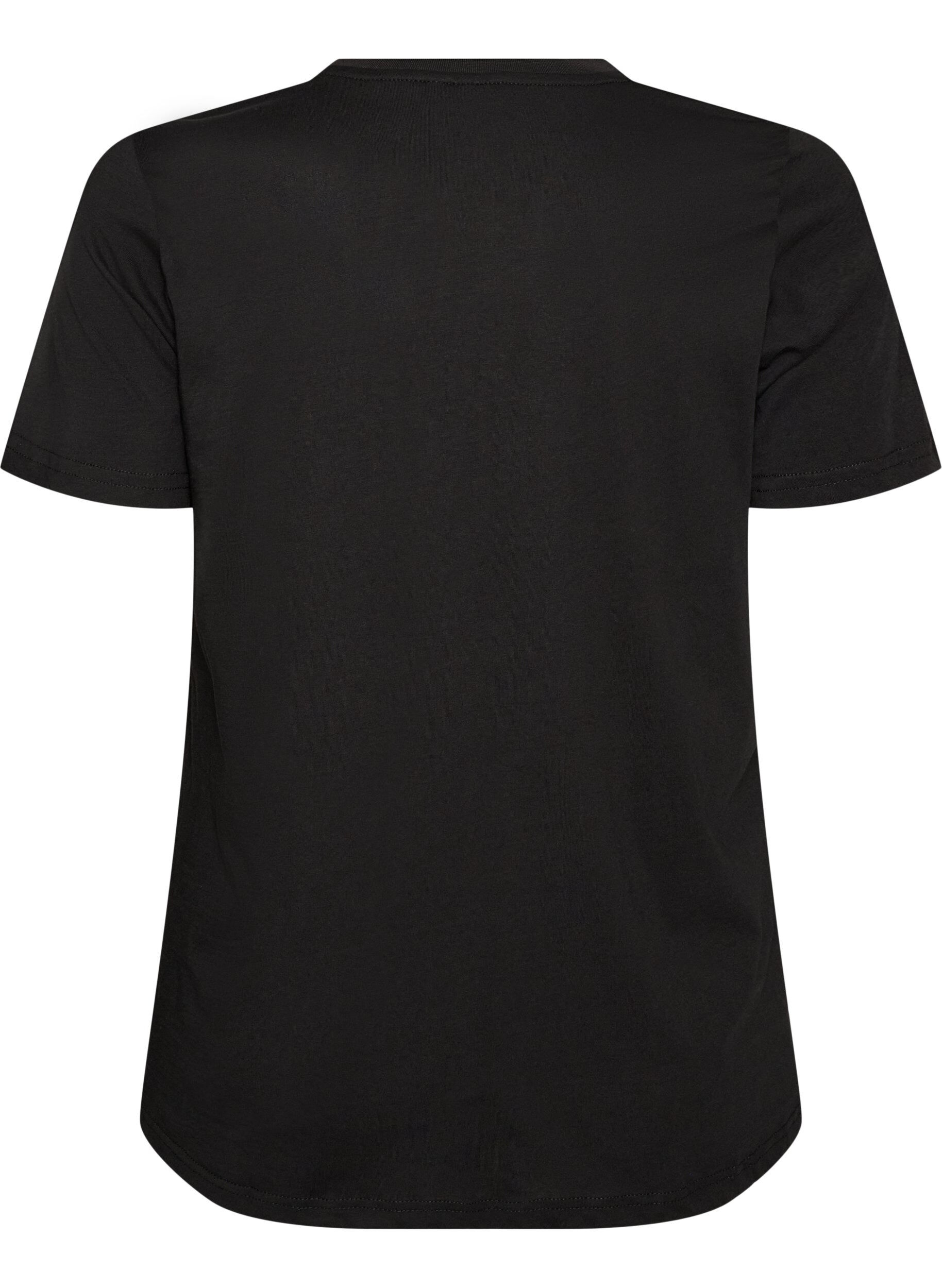 ZizzifashionCotton T-shirt with text badge, Black, Packshot image number 1