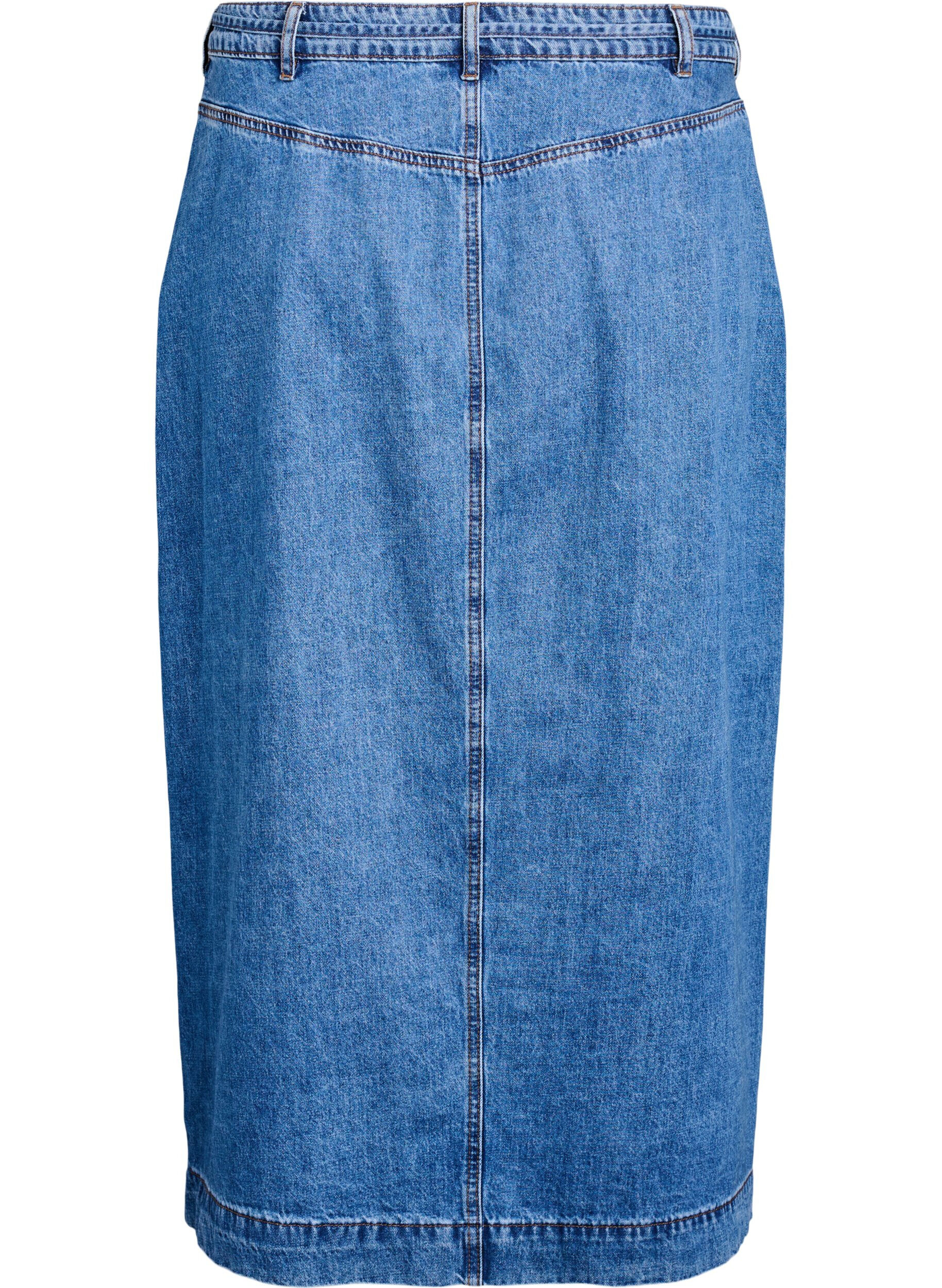 Zizzifashion Denim maxi skirt with tie belt, Blue Denim, Packshot image number 1