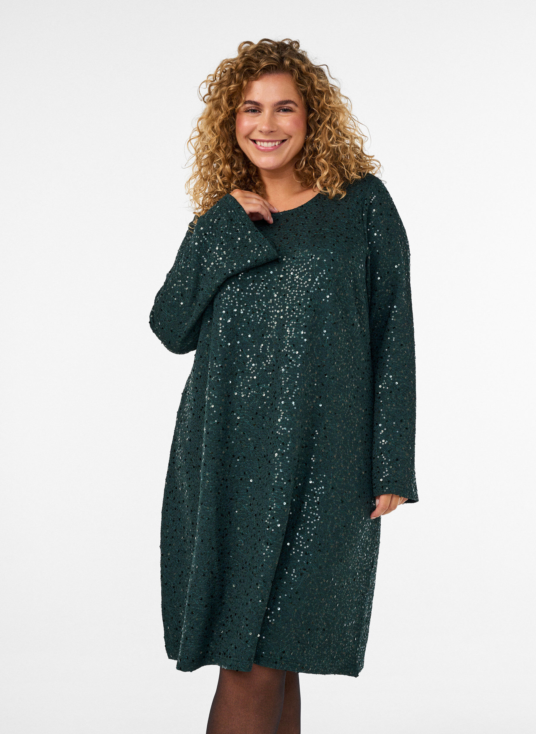 ZizzifashionShort sequin dress with an A-line shape, Green, Model image number 0