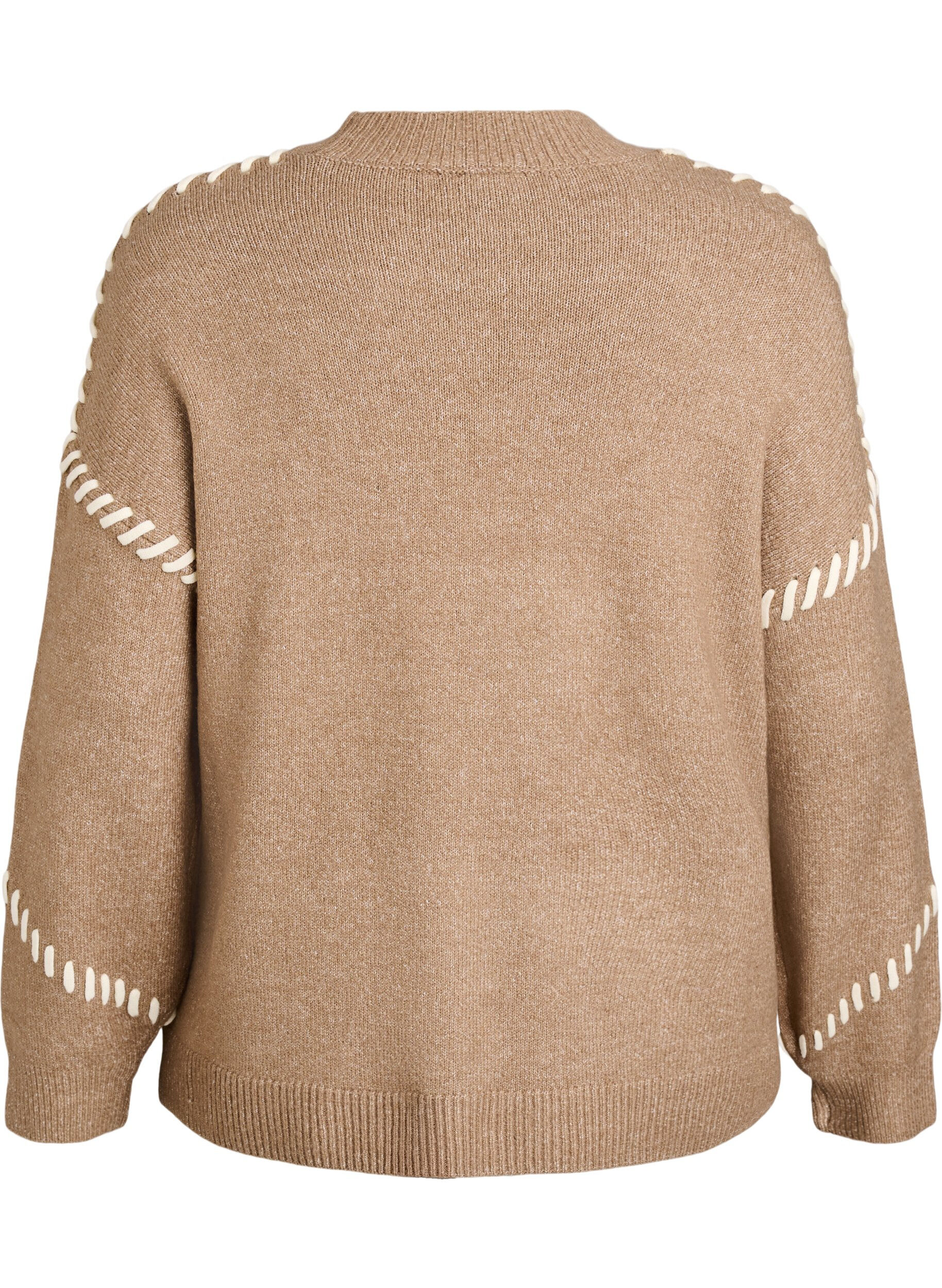Zizzifashion Jumper with decorative stitching, Brown, Packshot image number 1