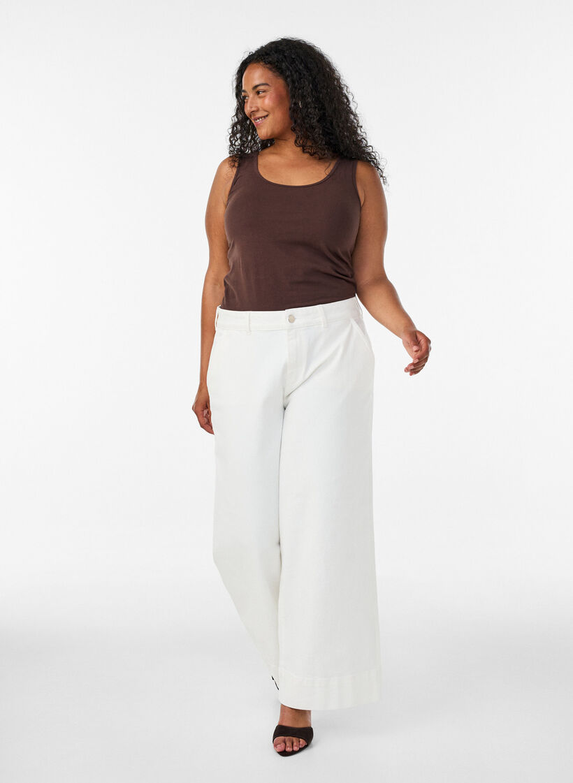 Solid color basic top in cotton, Brown, Model image number 1