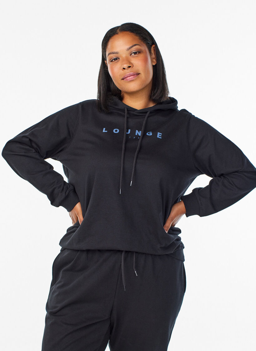 Sweatshirt with hood and print, Black, Model image number 0