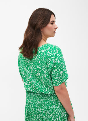 FLASH - Short sleeve viscose blouse with print, Bright Green Wh.AOP, Model image number 1