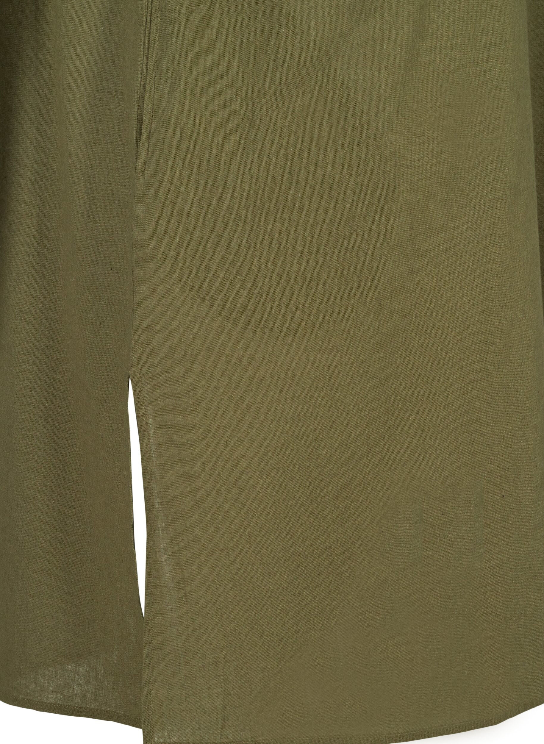 Zizzifashion Short-sleeved dress in a cotton blend with linen, Ivy Green, Packshot image number 3