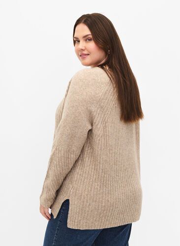 Knit sweater with slit, Simply Taupe Mel., Model image number 1