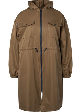 Windproof parka jacket with adjustable waist, Teak, Packshot image number 0