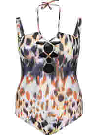 Printed swimsuit with detachable straps