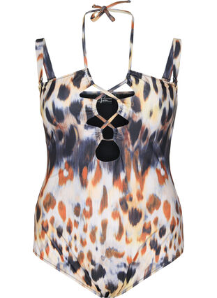 Printed swimsuit with detachable straps, Abstract Leopard, Packshot image number 0
