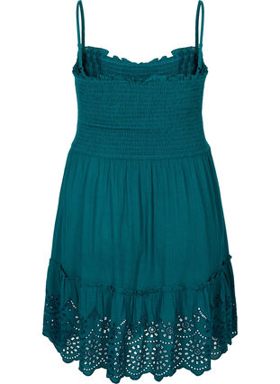 Viscose smock beach dress with embroidery anglaise, Deep Teal, Packshot image number 1