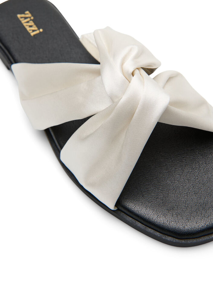 Flat sandals with crossed satin straps, Vanilla, Packshot image number 3