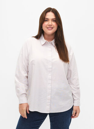 Long-sleeved cotton shirt, White Taupe Stripe, Model image number 0