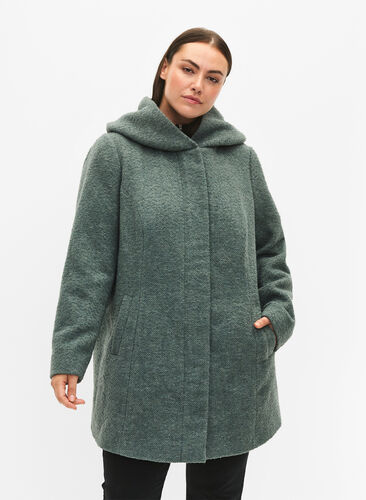 Bouclé coat with wool, Balsam Green Mel., Model image number 0