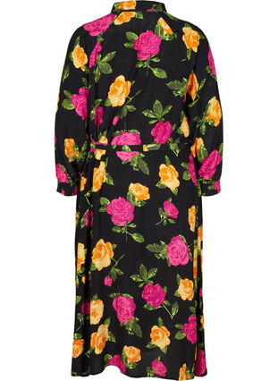 Floral viscose maxi dress with button fastening, Black Flower AOP, Packshot image number 1
