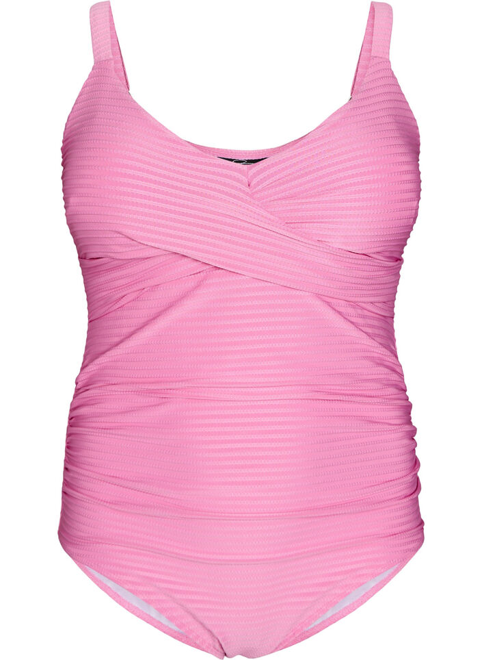 Swimsuit with texture and criss-cross detail, Pink, Packshot image number 0