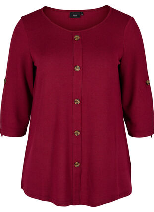 Blouse with buttons and 3/4 sleeves, Rhododendron, Packshot image number 0