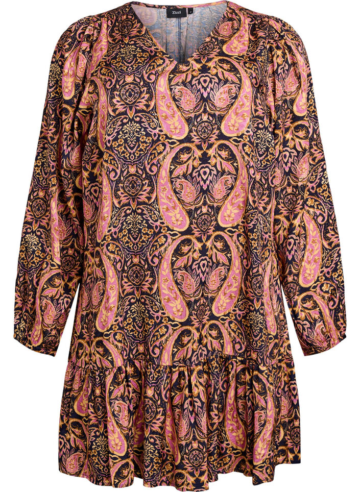 Short A-line dress with paisley print, Blue, Packshot image number 0