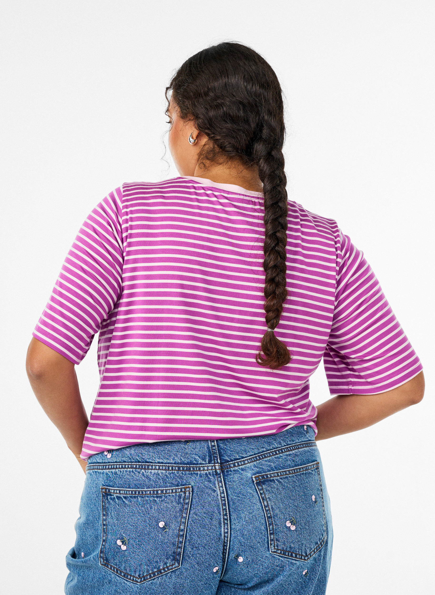 ZizzifashionT-shirt with TENCEL&trade; Lyocell and stripes, Purple, Model image number 2