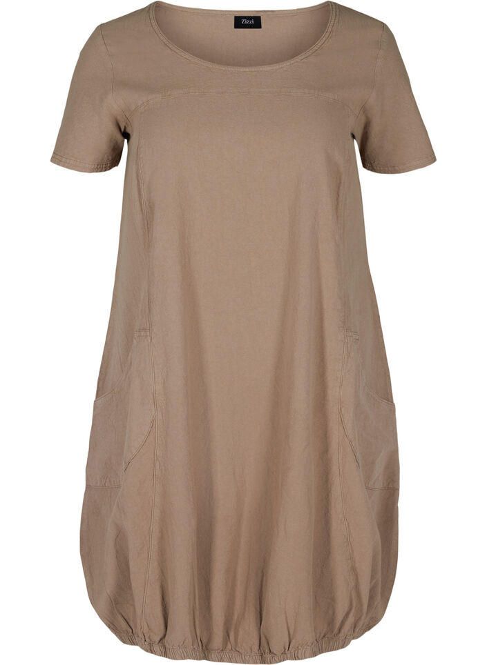 Short-sleeved cotton dress, Brown, Packshot image number 0