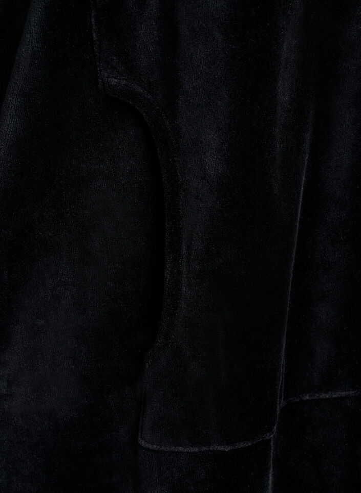 Velour dressing gown with zipper and pockets, Black, Packshot image number 3