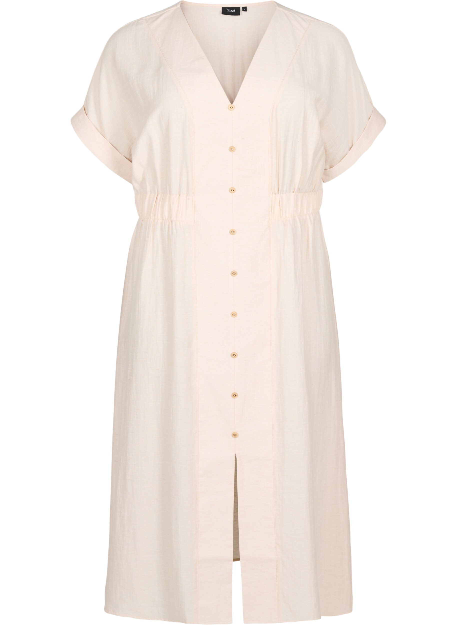 Linen and viscose midi dress with front slits