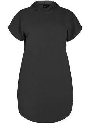Short-sleeved jumper dress with hood, Black, Packshot image number 0