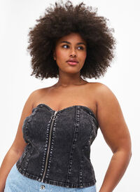 Denim corset top with zip, Black, Model