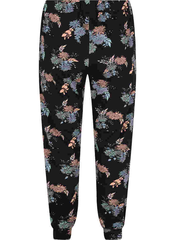 Cotton night trousers with floral print, Black Flower AOP, Packshot image number 1