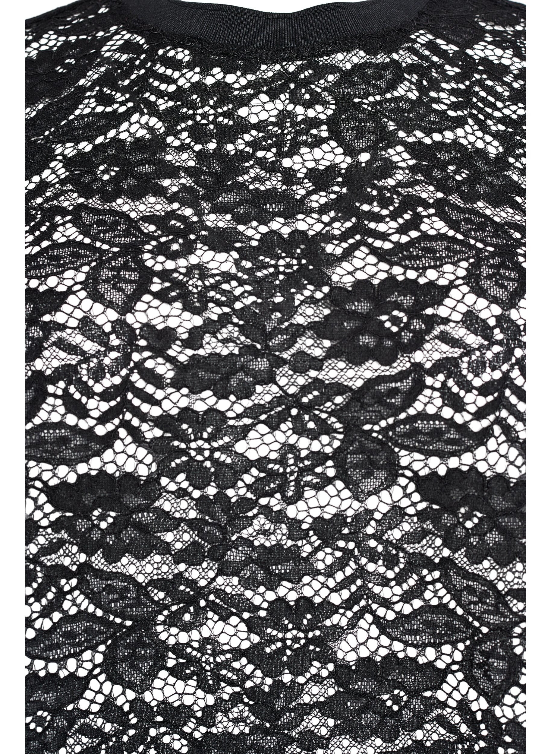 Zizzifashion Lace blouse with short sleeves and round neck, Black, Packshot image number 2