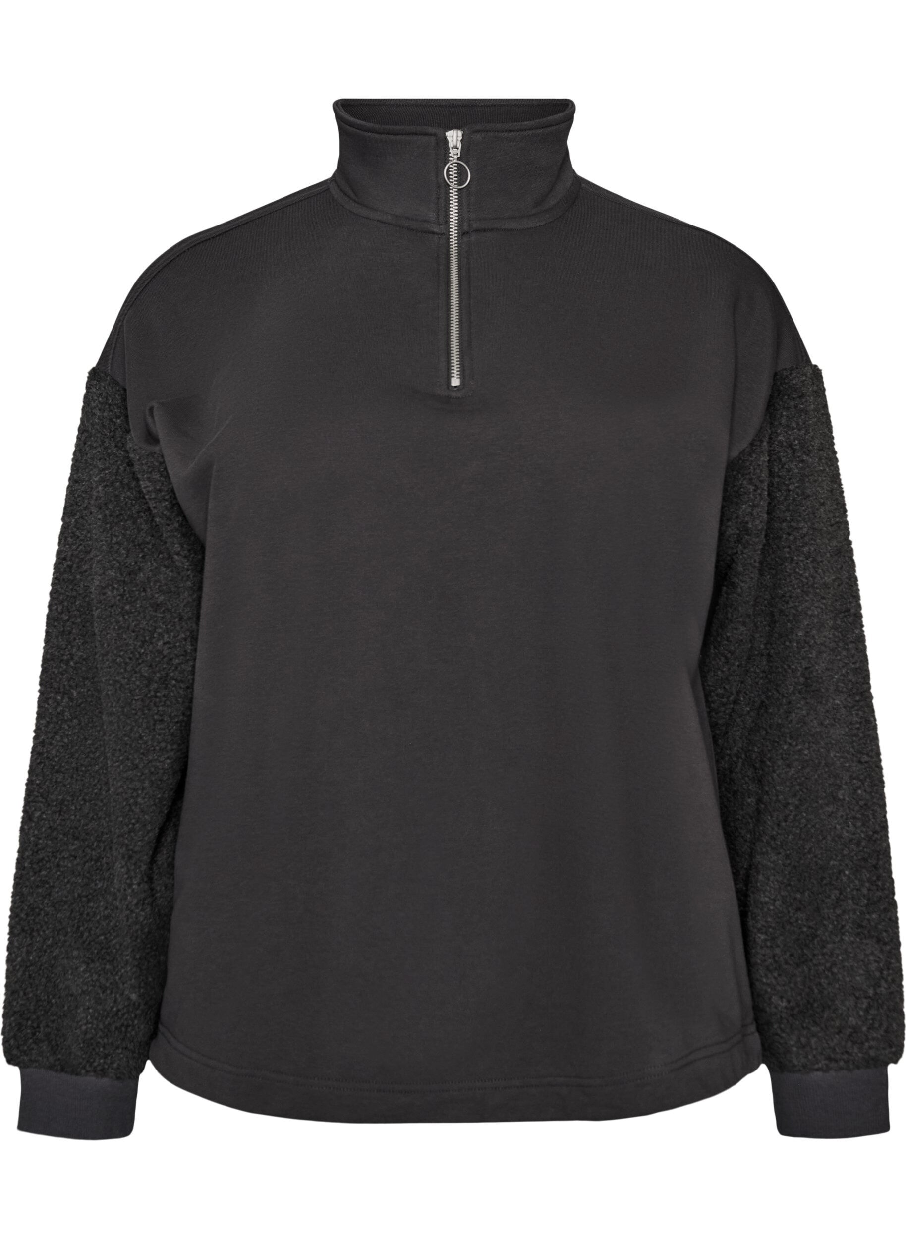 Sweatshirt with teddy sleeves and a high neck