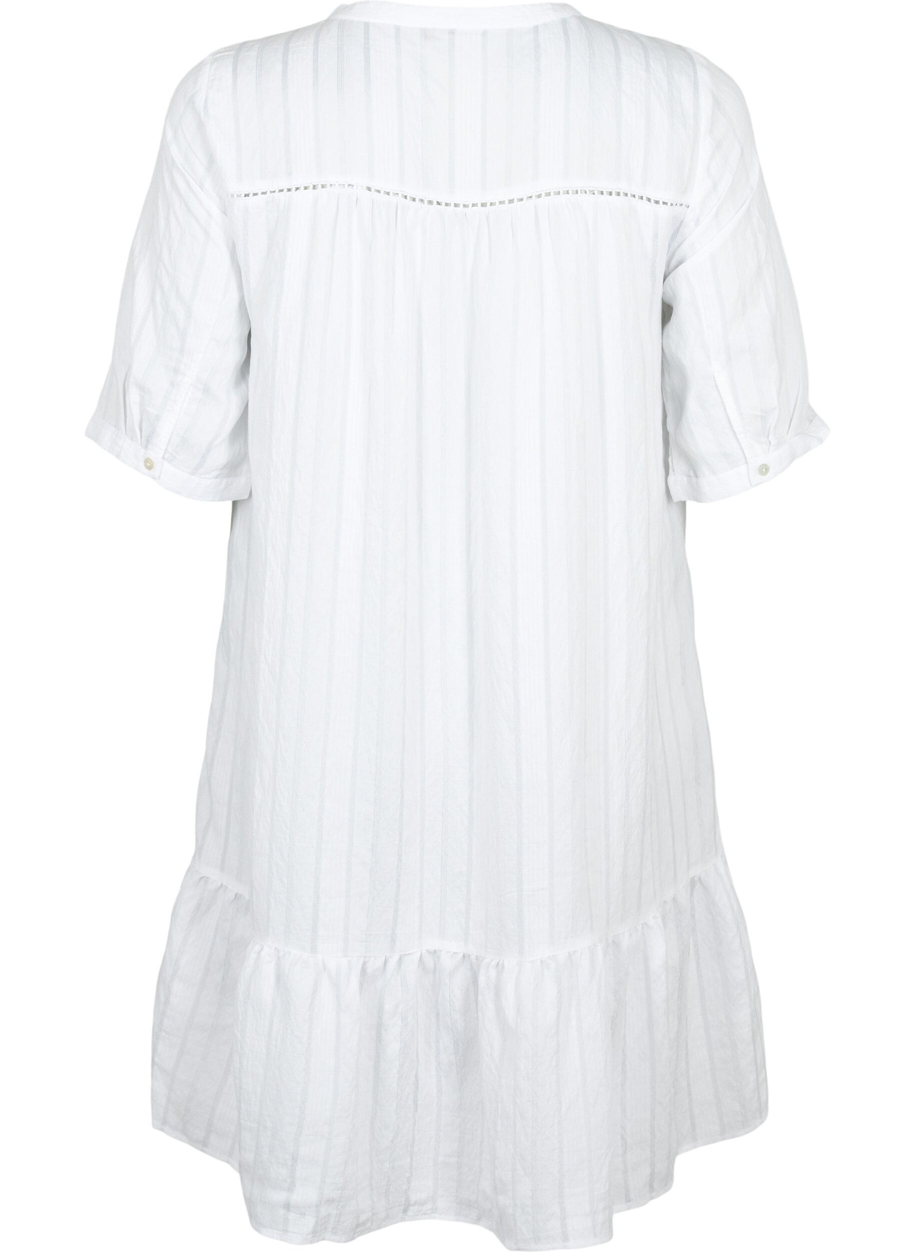 Zizzifashion Striped viscose dress with lace ribbons, Bright White, Packshot image number 1