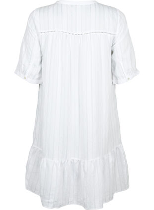 Striped viscose dress with lace ribbons, Bright White, Packshot image number 1