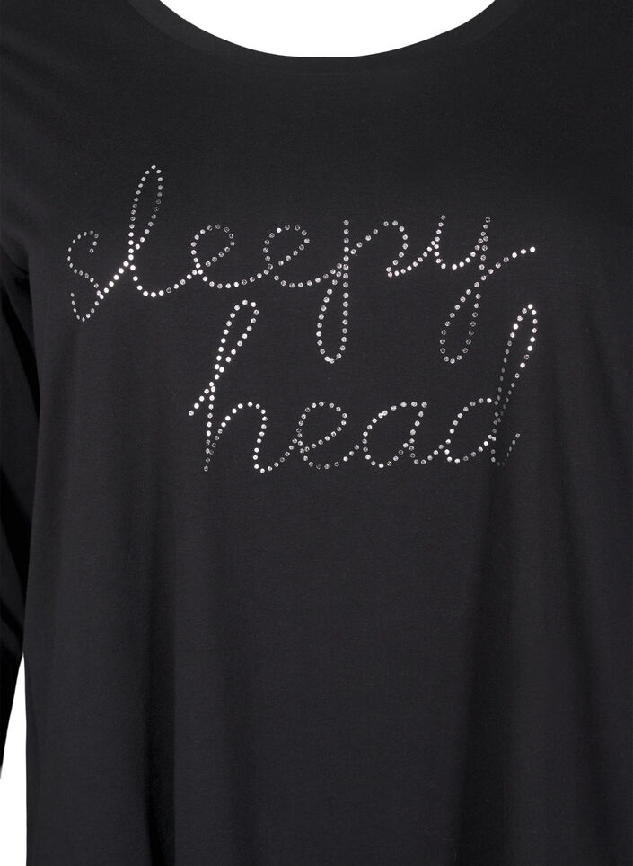 Long-sleeved nightgown in organic cotton, Black, Packshot image number 2