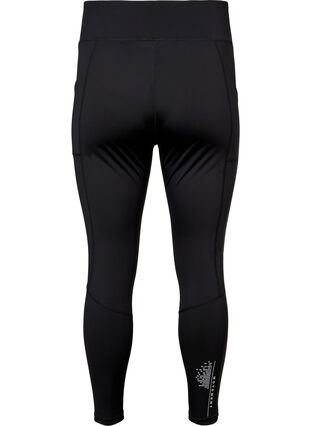 Sports tights with reflective details and side pocket, Black, Packshot image number 1