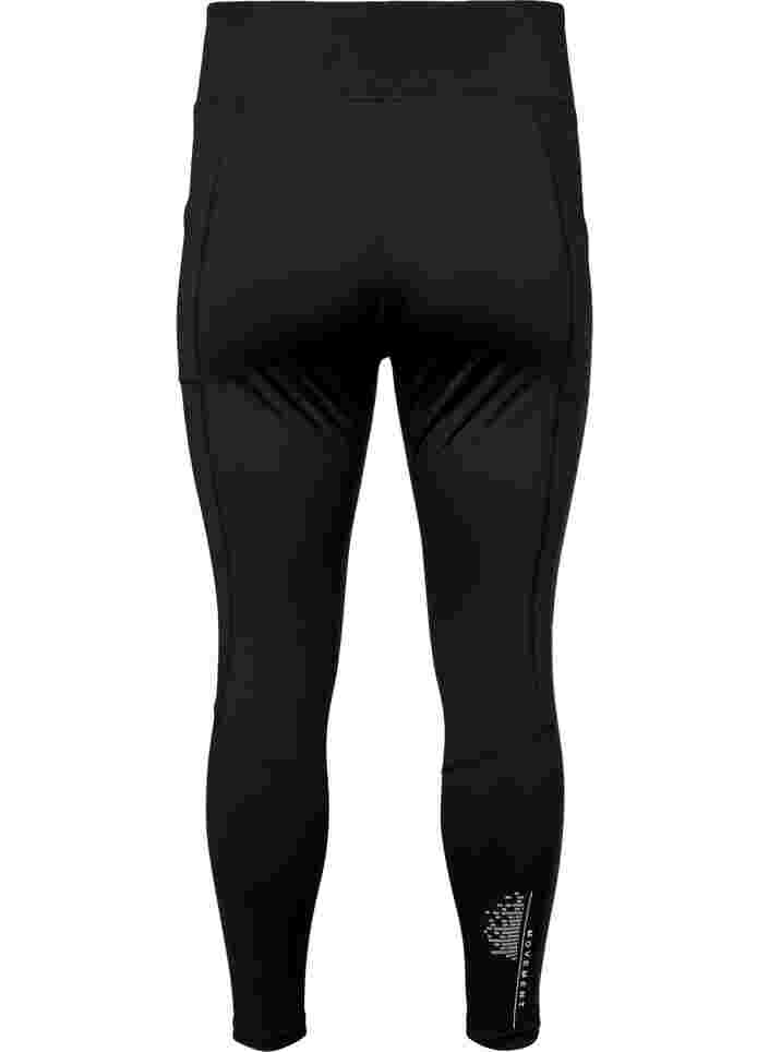 Sports tights with reflective details and side pocket, Black, Packshot image number 1