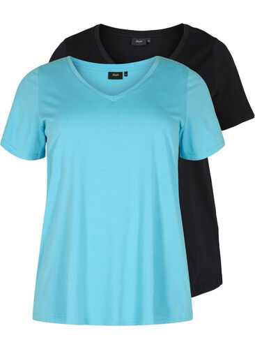 2-pack basic cotton t-shirt, Bonnie Blue/Black, Packshot image number 0