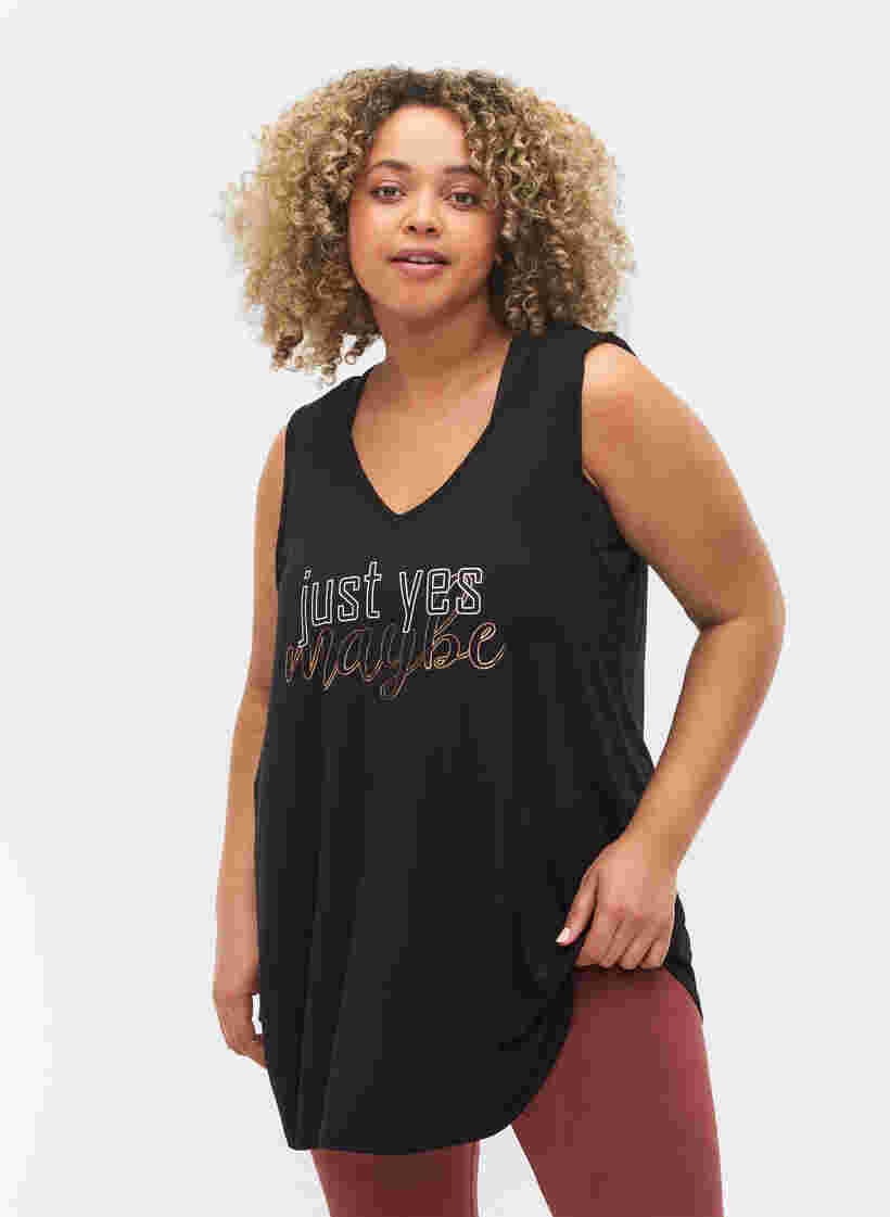 Viscose A-line workout top, Black w. JUST YES , Model image number 0