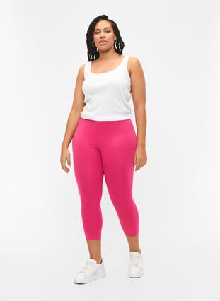 Basic 3/4-length viscose leggings, Raspberry Sorbet, Model image number 2