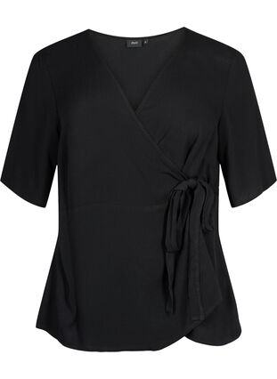 Viscose blouse with wrap, Black, Packshot image number 0