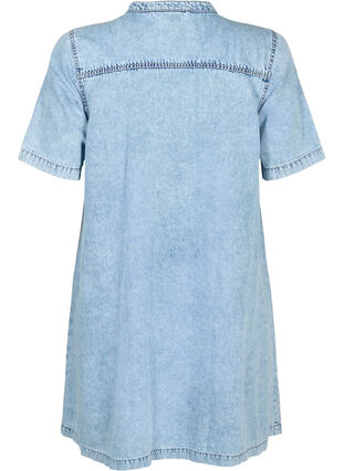 Short sleeve denim dress with an a-line cut, Blue denim, Packshot image number 1
