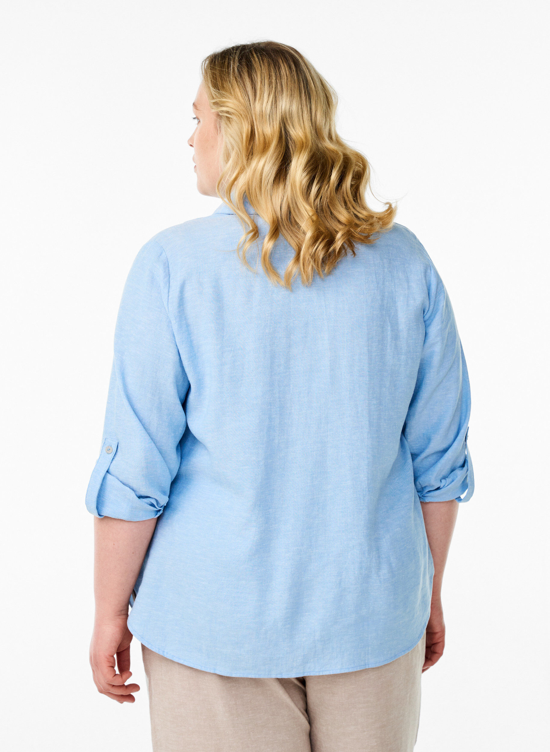 ZizzifashionShirt in linen and viscose with 3/4 sleeves, Blue, Model image number 2