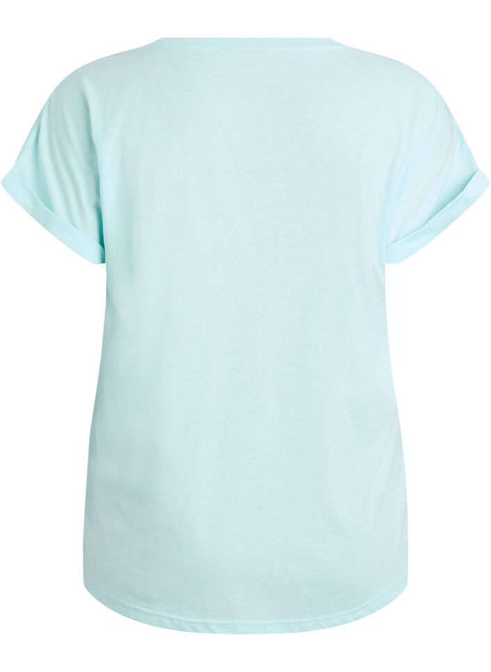 Short-sleeved cotton blend t-shirt, Turquoise, Packshot image number 1
