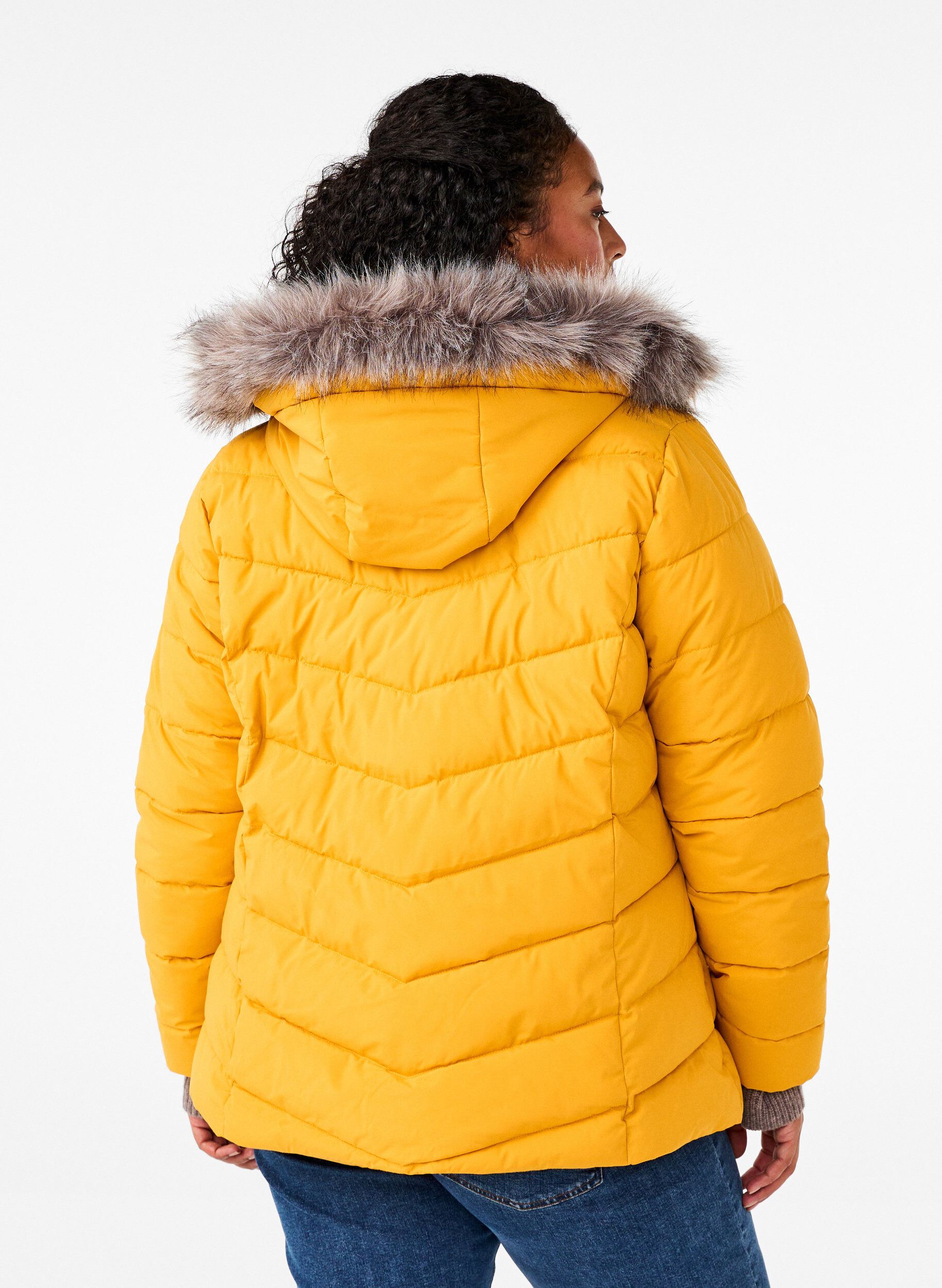 Zizzifashion Short puffer jacket with hood, Yellow, Model image number 2