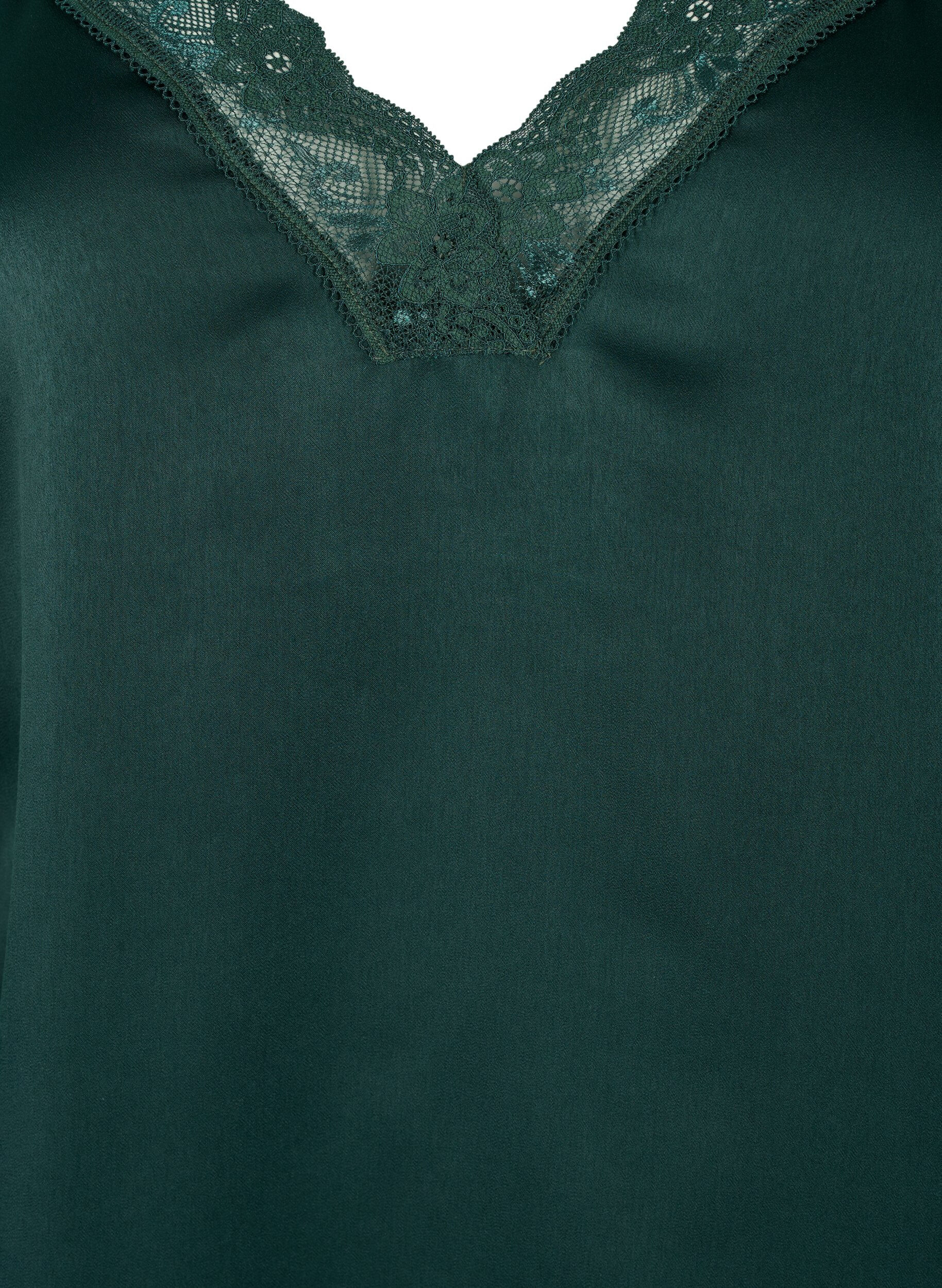 Zizzifashion FLASH - Top with v-neck and lace edge, Scarab, Packshot image number 2