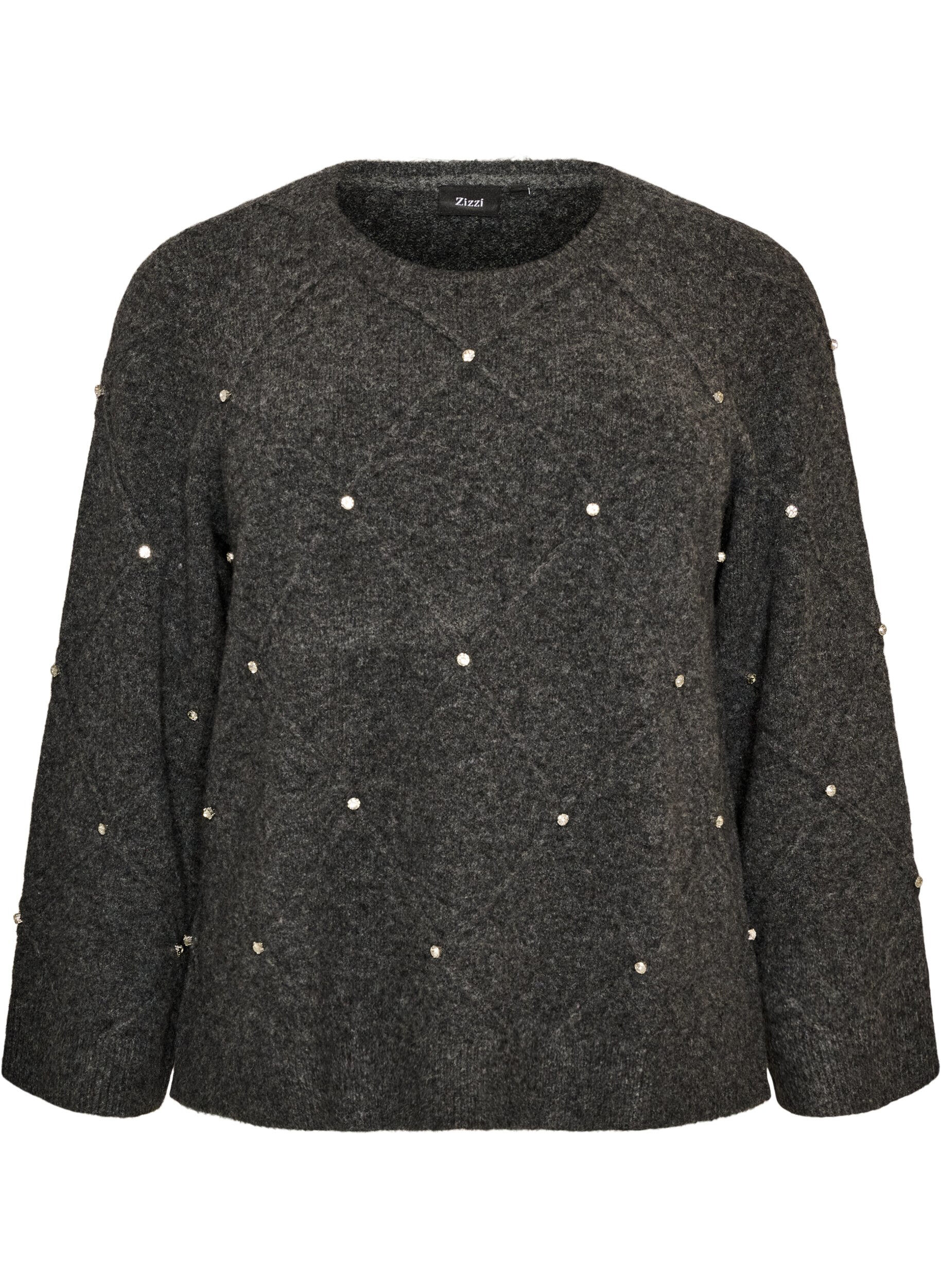Knitted blouse with rhinestones and diamond pattern