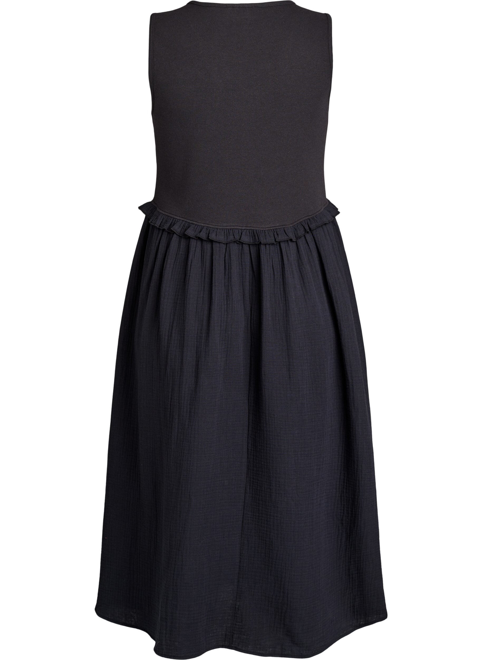 ZizzifashionSleeveless cotton midi dress with rib and muslin, Black, Packshot image number 1